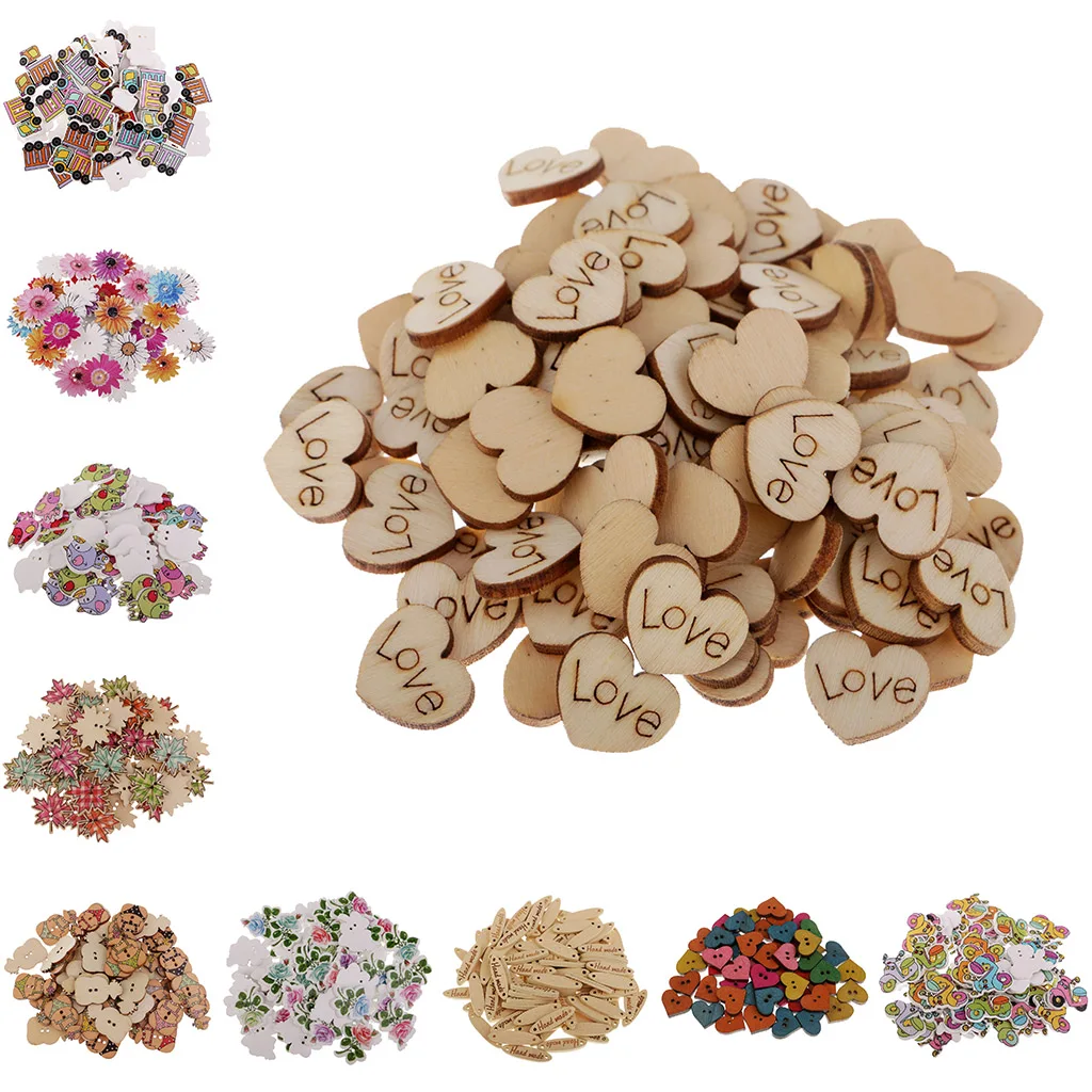 50/100pcs Wooden Buttons Flatback Crafts Beads For Art Crafts Scrapbooking