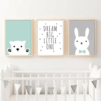 

Wall Canvas Painting Kawaii Bear Rabbit Canvas Art Poster Woodland Cartoon Animal Kindergarten Prints Child Room Decoration