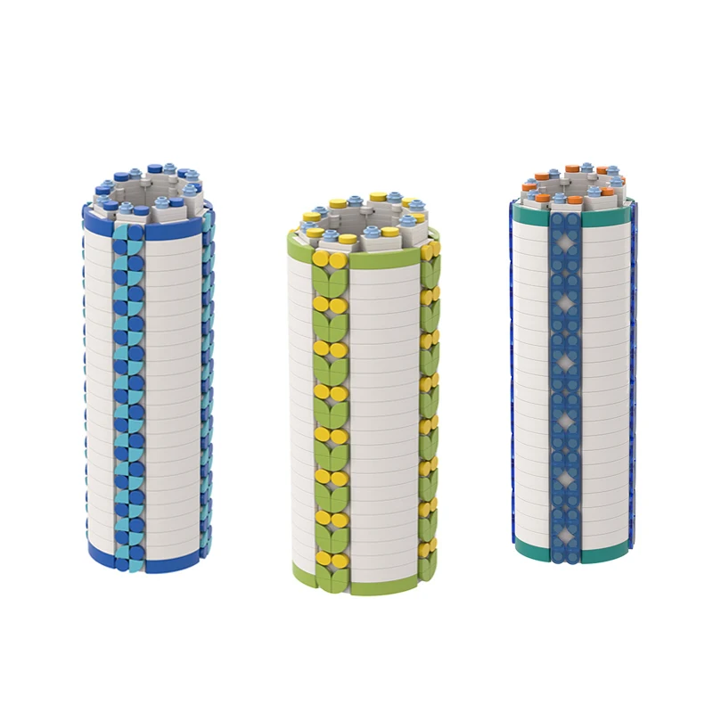 MOC Creator ваза с глубоким ртом синий и белый зеленый букет украшения сделай сам