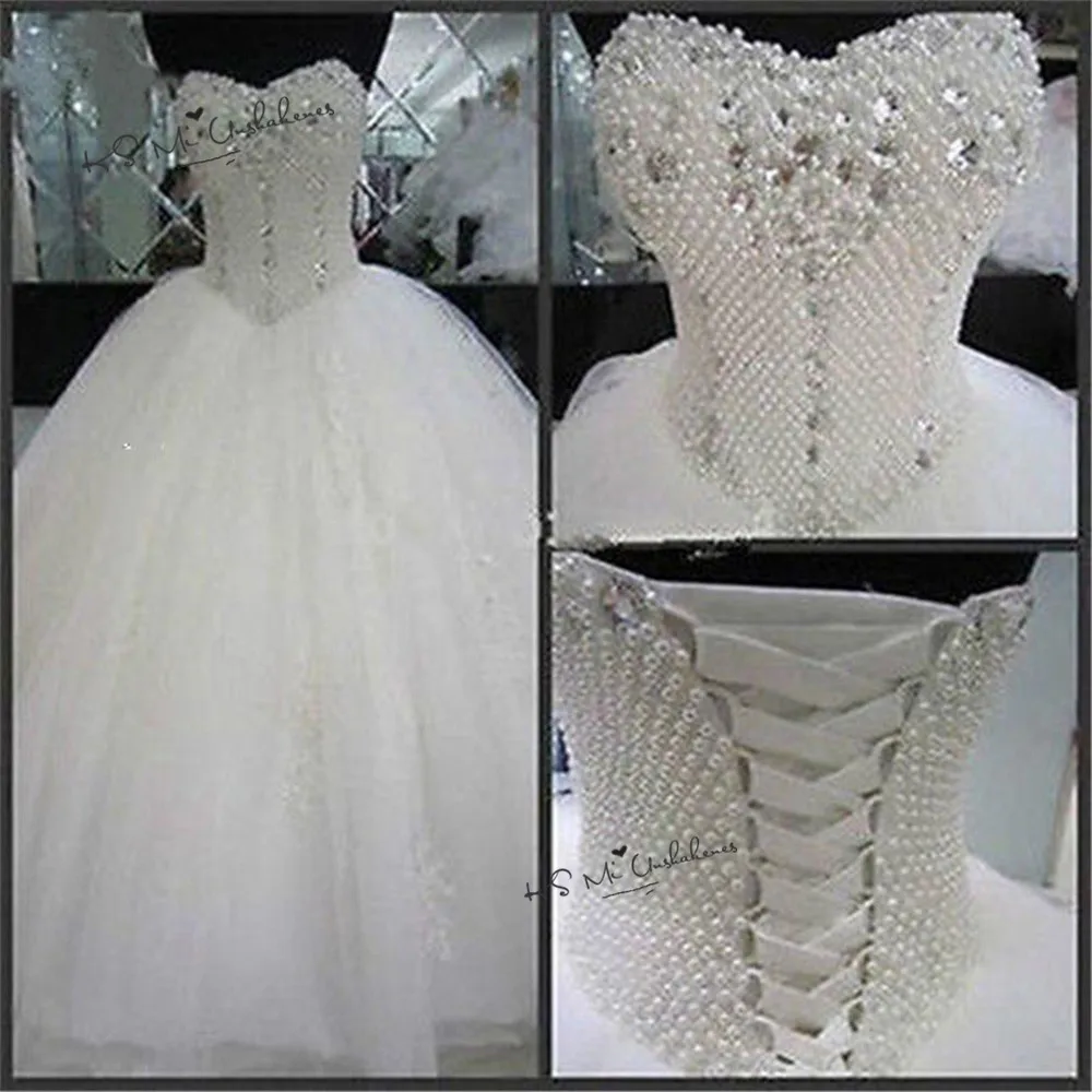 Vestido Branco Роскошные жемчужные свадебные платья на заказ свадебные платья кружевное Настоящее платье невесты размера плюс Abiti da Sposa