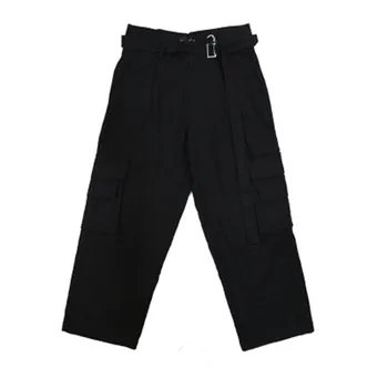 

Summer Men Pants Oversize Punk Hip Pop Pockets Drawstring Safari Style High Street Black Straight Pants Darkness Outdoor