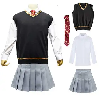 

Girls Adult School Uniform Cosplay Magic School Robe Shirt Skirt Tie Set Gryffindor Hufflepuff Slytherin Ravenclaw Party Costume