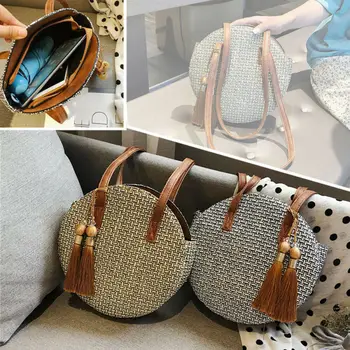 

2020 hot Novelty Circular Casual Rattan Bag Ins Summer Purse Handmade Bali Beach Shoulder Bow Bags Woven Bohemian Handbag
