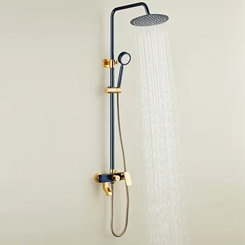 

European-style antique shower head household space aluminum shower blue and gold bathroom shower head set rain shower head