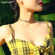 Ingemark корейское милое ожерелье-чокер с сердечком, подарок для девушки, милое Золотое серебряное ожерелье, Ювелирное колье для женщин