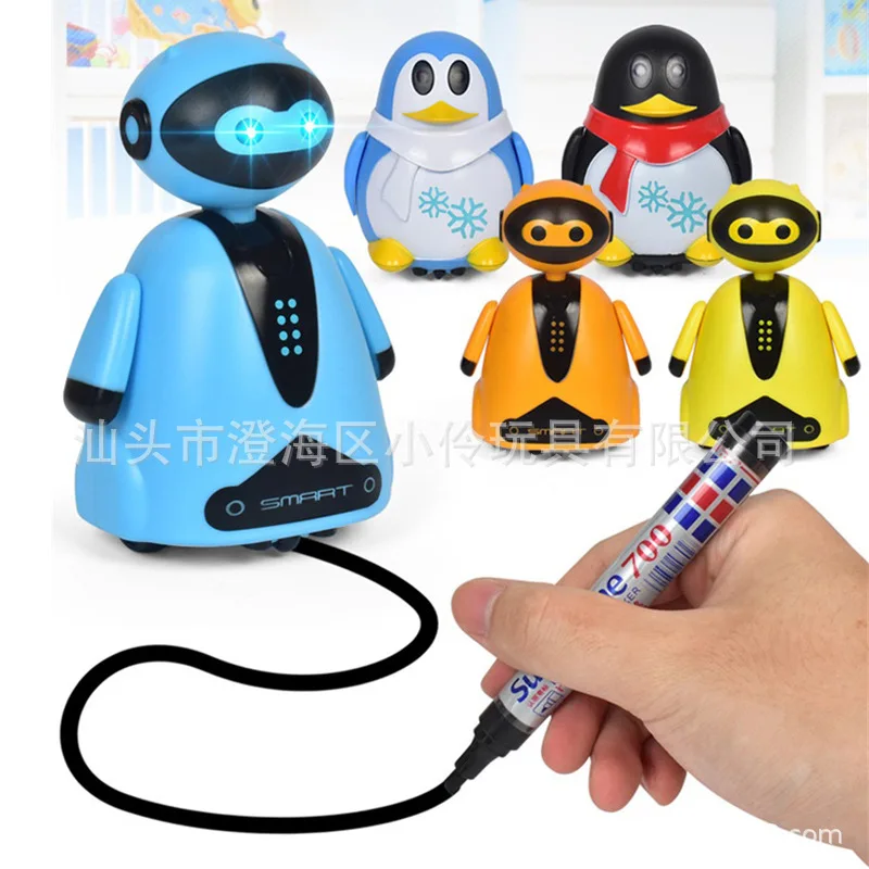 

Loose Thread with Pen Sensory Car Light Penguin Robot Automatic Sensing Knew the Way Robot with Pen CHILDREN'S Toy
