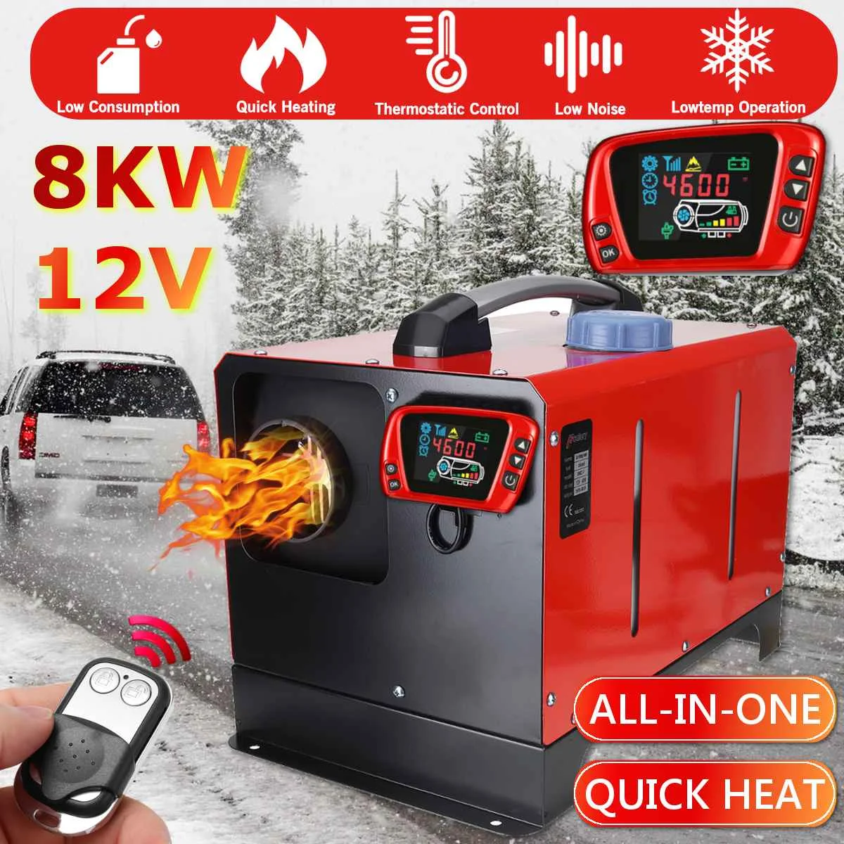 

All in One Unit 1-8KW 12V Car Heating Tool Diesel Air Heater Single Hole LCD Monitor Parking Warmer For Car Truck Bus Boat RV