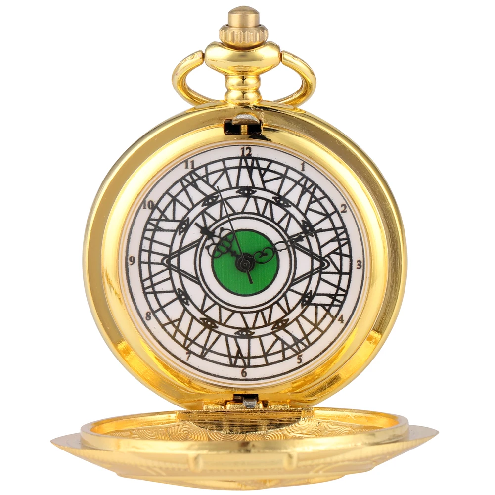 Bronze Doctor Strange Theme Eye Shape Case Quartz Pocket Watch Unisex Arabic Numerals Dial Necklace Fob Chain Clock Gift Reloj