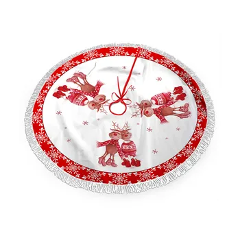 

Red White Linen Printed Christmas Tree Skirt Surviving Family Home Decoration Xmas Tree Skirt Christmas Ornaments navidad J60