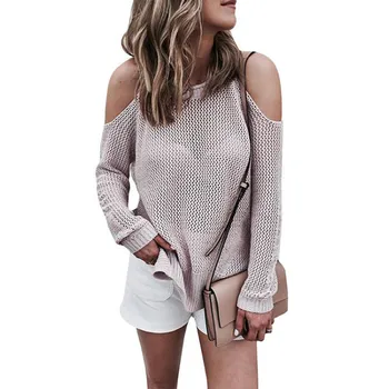 

2020 Spring and Autumn New Halter off-Shoulder Sweater Solid Color Mesh Hollow Pullover Women women sweater knitted sweater
