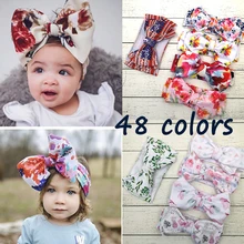 

One-piece Fits All Baby Large Bow Girls Flower Printed Headband Color Graffiti Print Bow Baby Hair Band Newborn Headwrap Headbow