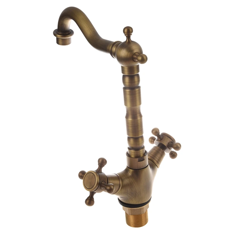 Горячая продажа две ручки античная латунь Кухня Раковина кран с поворотным