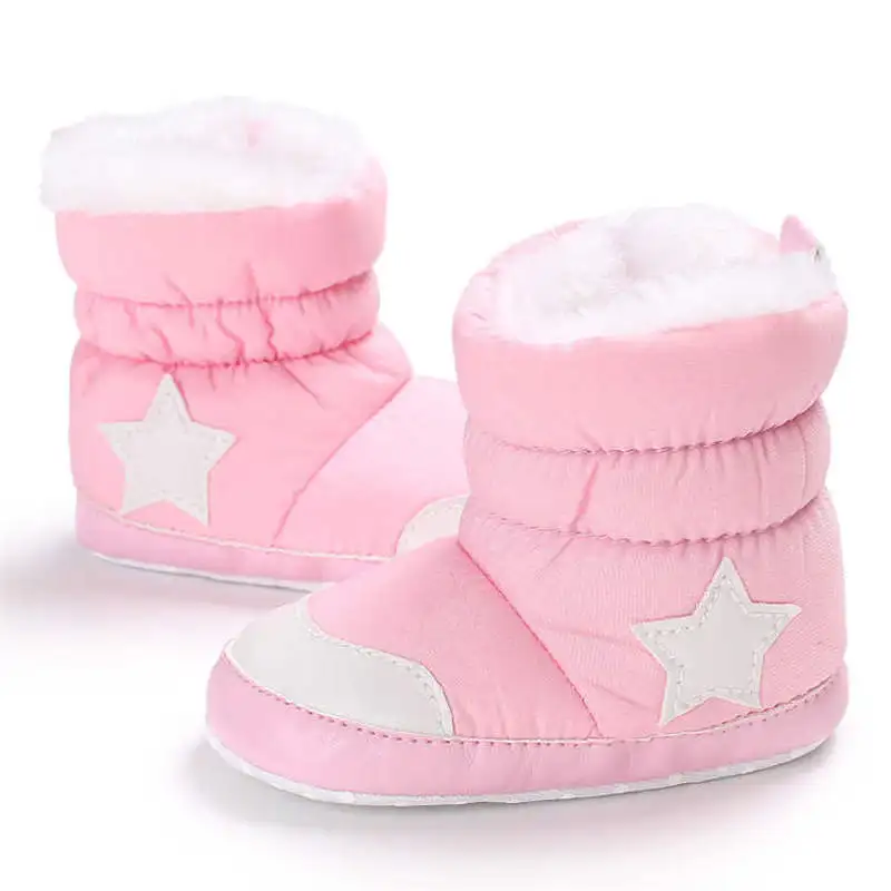 Обувь для новорожденных; зимняя теплая Домашняя обувь с изображением Белоснежки и звезд; мягкая хлопковая подошва; нескользящая обувь для малышей; обувь для первых шагов