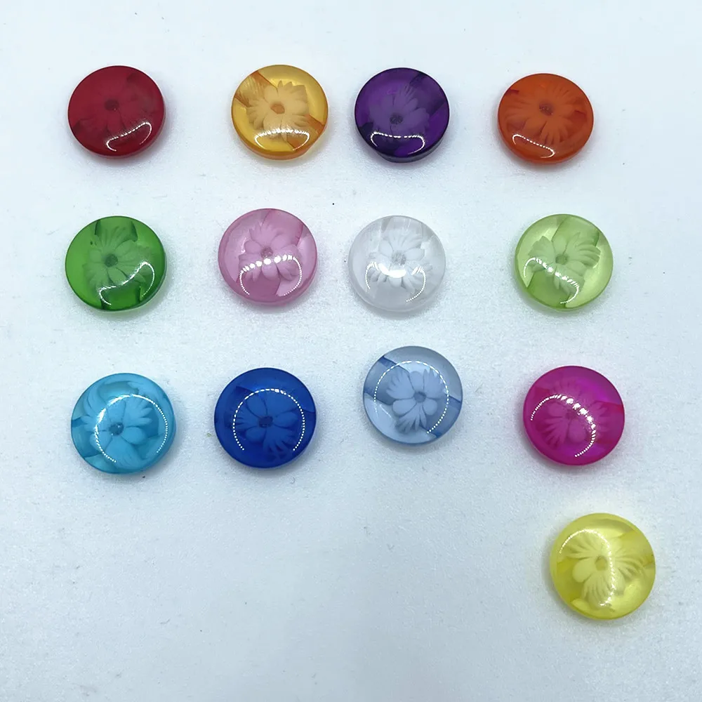Lot De 6 Boutons Transparents Motif Fleurs - Boutons à Hampe Pour Vêtements