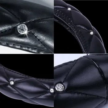 

Parts Steering Wheel Cover Accessories 1pcs Car For 38CM Non-Slip Soft PU Leather Cystal