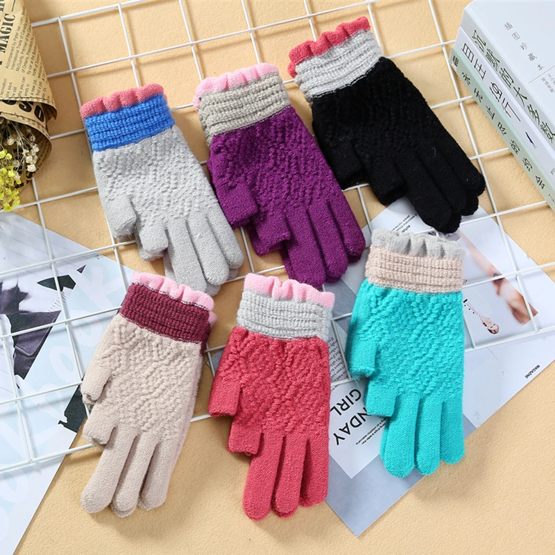 

2019 M MISM New Women Exposed Two Fingers Wool Gloves Warm Anutmn Winter Knitted Mitten Solid Ladies Gloves for Phone Screen