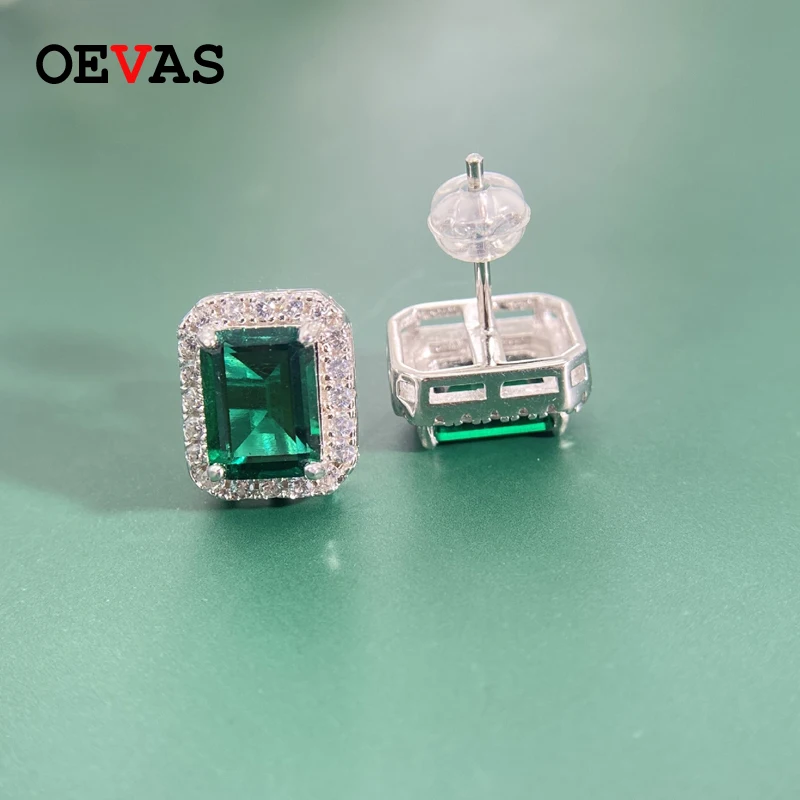 OEVAS S925 sterling silver emerald earrings Valentine's Day gift wedding Engagement retro beautiful Stud Jewelry Gifts | Украшения и