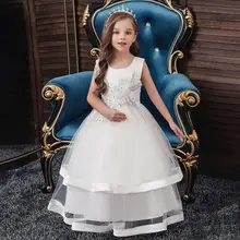 Sundae Angel/длинные однотонные праздничные платья с аппликацией для девочек; платье без рукавов с круглым вырезом и бантом; Сетчатое свадебное платье принцессы с высокой талией