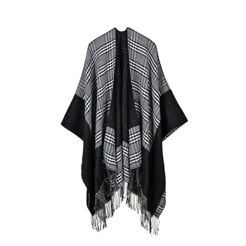 

New Jacquard Border Small Square Warm Shawl Wrap Swing C Casual Tassel Computer Knitted Thick Plaid