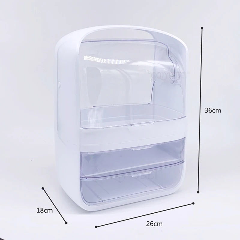 Makeup Organizer Transparent Clamshell 2 Drawer Dressing Table Desktop Plastic Cosmetic Box Storage Containers Jewelry Holder