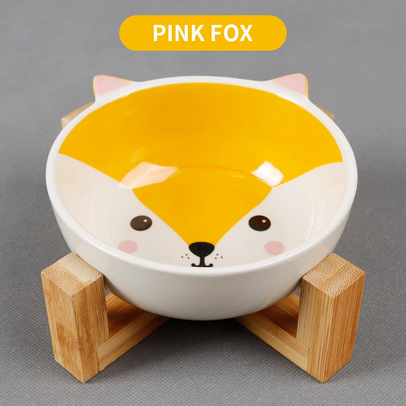 HE чистая красная мультяшная форма керамическая круглая миска для воды еды бамбуковая деревянная подставка товары для домашних собак миска