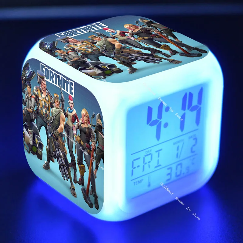 Fortnite-alarma LED brillante para decoración de dormitorio infantil, reloj despertador Digital brillante para decoración de escritorio, electrónico, 2020