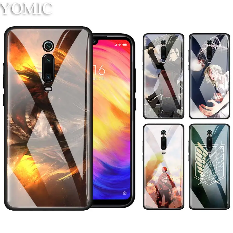 

Tempered Glass Case for Xiaomi Redmi 7 Note 7Pro 6 K20 Pro Mi CC9 CC9E A3 Lite Bolsa Phone Cover Coque Anime Attack on Titan Cas