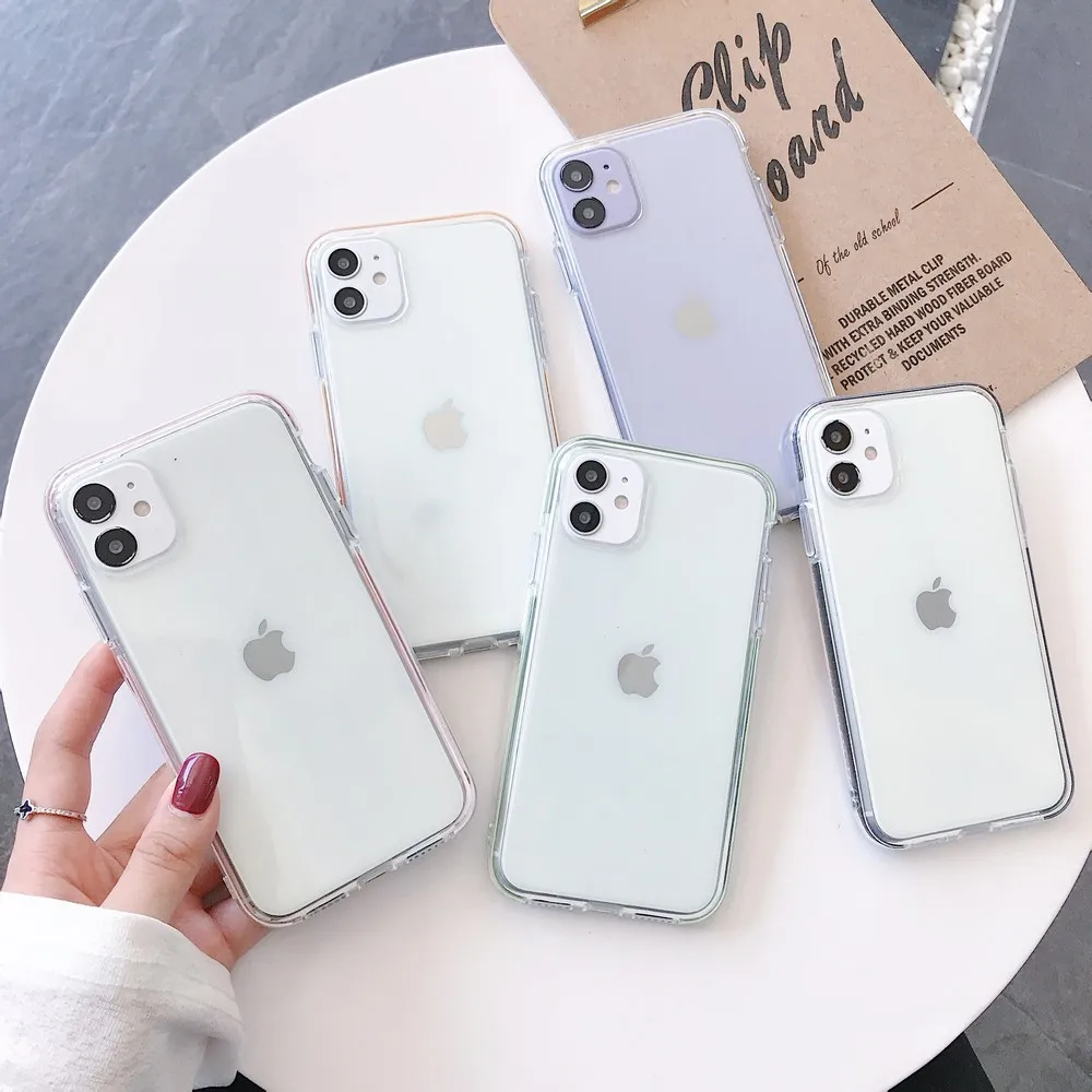 

Color edge transparent drop protection phone case for IPhone 12 mini 11 12 Pro XR X XS Max 6 6S 7 8 plus for women b0ack cover