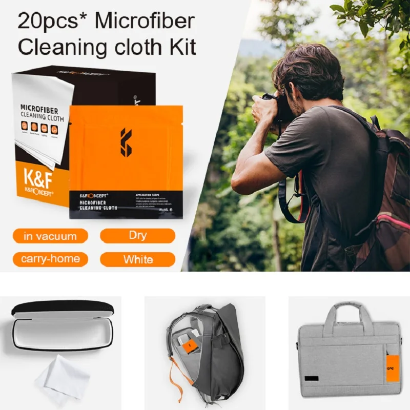 Description Picture 6 of itemK&F Concept 20Pack 15x15cm Individually Vacuum Wrapped Microfiber Cleaning Cloths for Camera Lens Glasses Phones LCD Screens