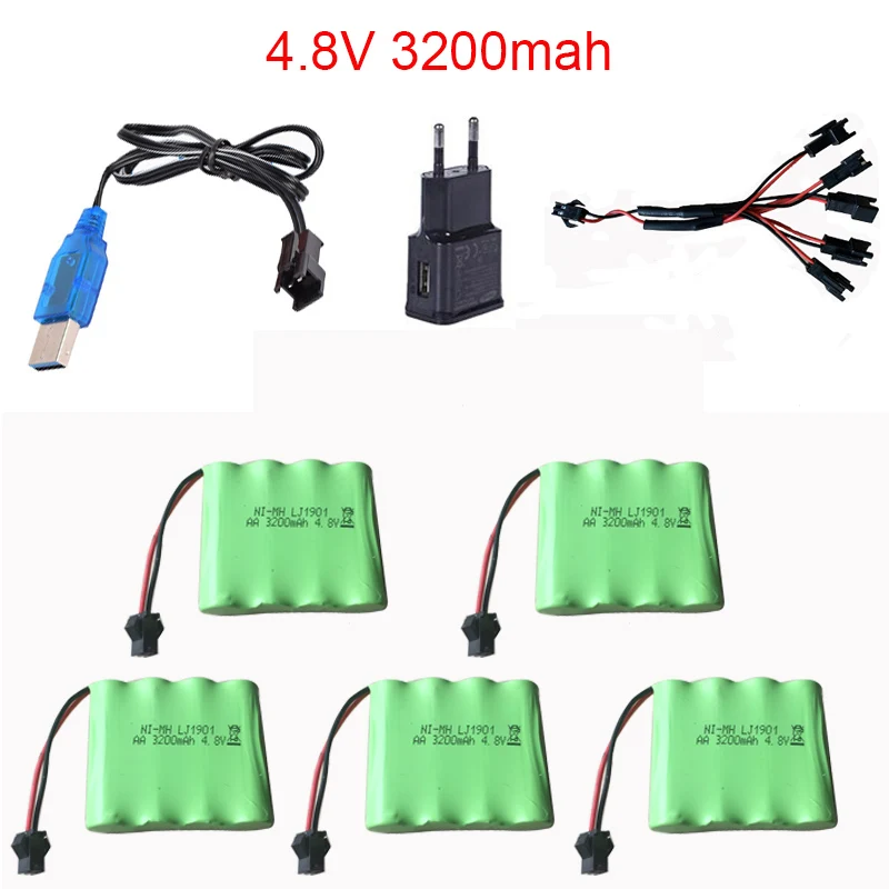 4.8v 3200mah NiMH Battery and USB Charger For Rc toys Cars Boats Guns Tanks Robots Ni-MH AA 2400mAh Rechargeable | Игрушки и хобби