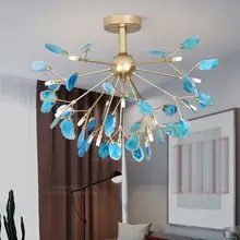 Уникальный канделябр с синим агатом, розовая Люстра для столовой, красивый декоративный кухонный светильник для фойе, завод