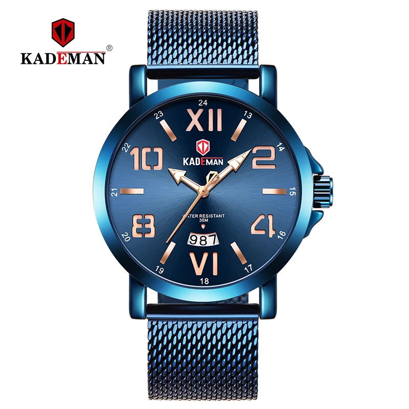 

KADEMAN Top Luxury Brand Men's Watches Calendar Business Stainless Steel Quartz Wristwatch Waterproof Relogio Masculino