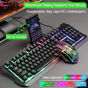 

104-key USB Wired 1600dpi RGB Backlight Multimedia keys Mechanical Feeling Keyboard and Mouse Set Waterproof