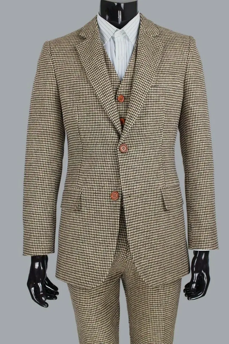 color as photo Мужские костюмы Slim Fit 3 шт Хаундстут смокинги для свадьбы жениха Бизнес Рабочая одежда - Цвет: color as photo