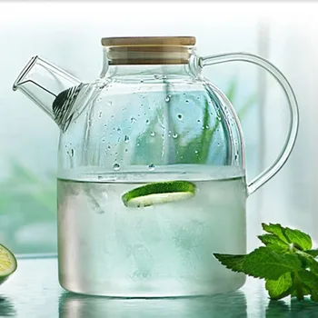 

1PC High Heat Resistant Borosilicate Glass Water Bottle Large Capacity Filtration Teapot Flower Tea Pot With Bamboo Lid
