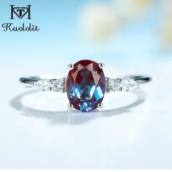 

Kuololit Oval 6x8 lab grown Alexandrite Gemstone Ring for Women 925 Sterling Silver Luxury Ring for Engagement Anniversary Gifts
