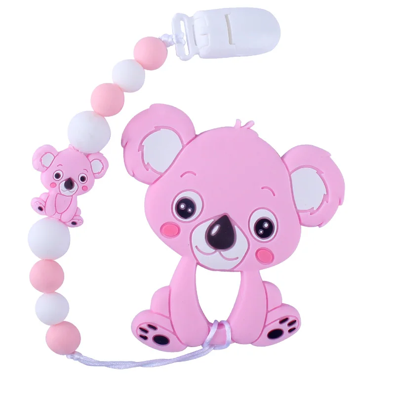 Baby Teethers Animal Silicone Beads Food Grade Koala Pendant Pacifier Clip Chain Baby Teething Toys Chewable Nursing Gift Girl