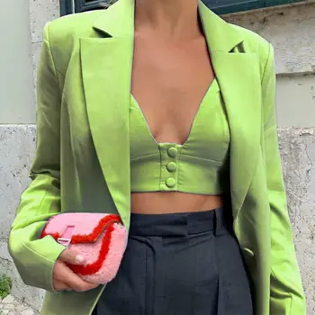 

Women Blazer Oversize 2019 Autumn Long Coat Sexy Simple Candy Color Slim Long-sleeved Suit Kendall Fashion Avocado Green Blazer