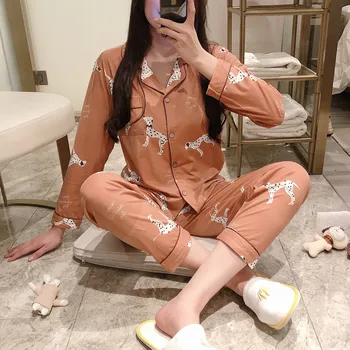 

Autumn winter new cotton long-sleeved pajamas suits loose striped home suits two piece pants set pyjamas women pijamas sleepwear