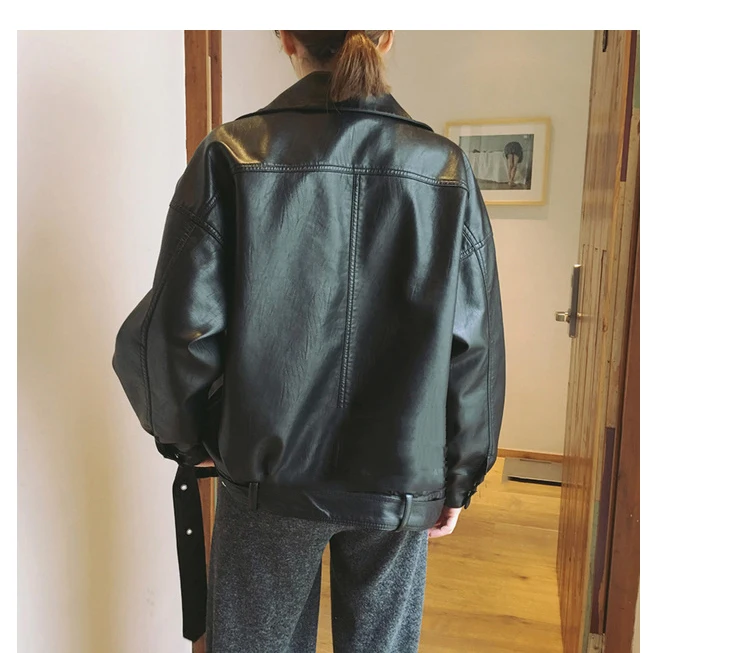 Элегантный дизайн, женская куртка из искусственной кожи, бойфренд, негабаритная черная кожаная байкерская куртка для женщин, Chaqueta Cuero Mujer Veste Cuir Femme