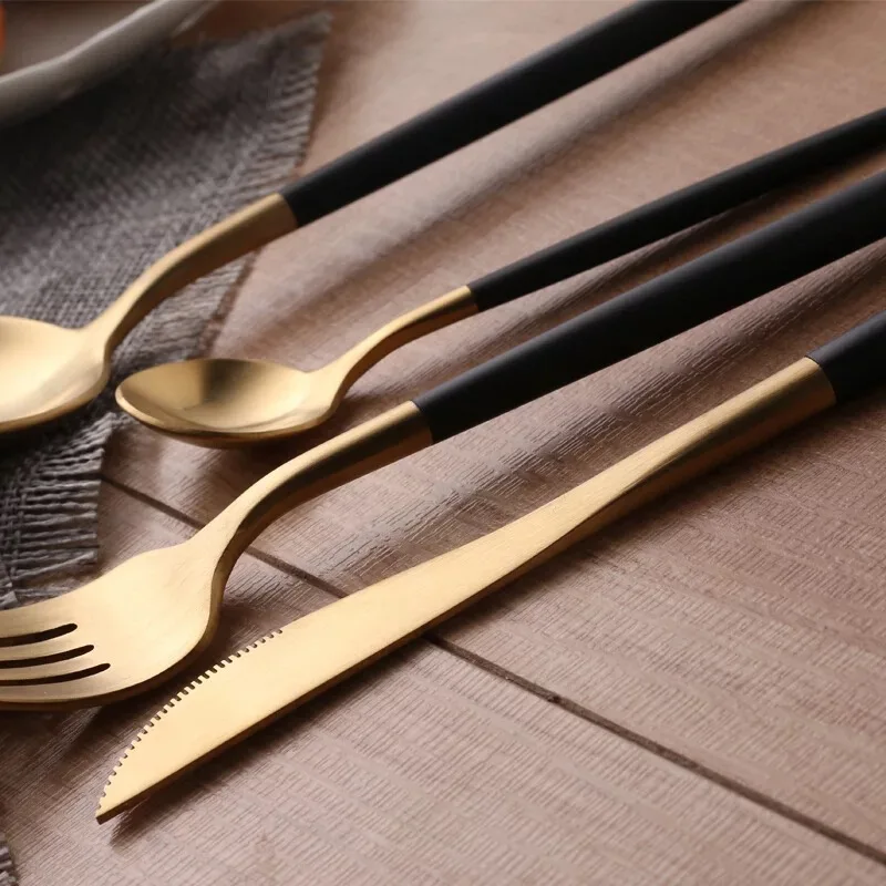 304 Stainless Steel Western Silverware cutlery Set Noble Fork Knife Dessert Dinnerware Kitchen Food Tableware Black Gold