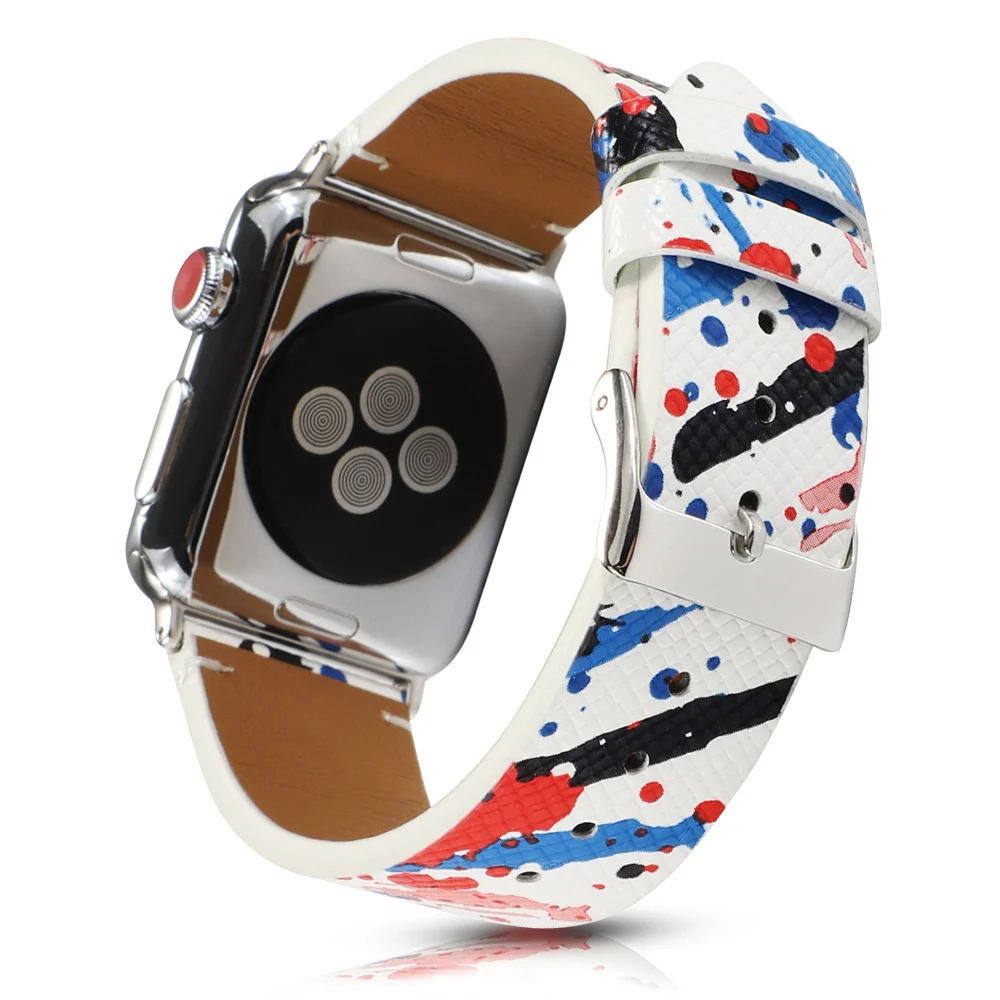 Ремешок кожаный для Apple Watch SE Band цветной браслет с принтом iWatch Series 6 5 4 3 2 1 40 мм 44 38 42 |