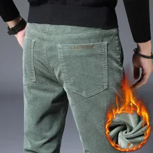 Брендовые высококачественные мужские флисовые брюки мужские зеленые вельветовые брюки мужские зимние черные повседневные Черные Брюки Hombre 28-38 комбинезоны