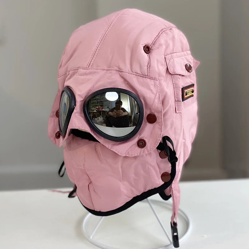 

2022 зимняя Балаклава с капюшоном для женщин и мужчин, ушанка, шапки-бомберы с очками, Охотничья теплая шапочка, искусственные меховые наушники, аналогичные шапки