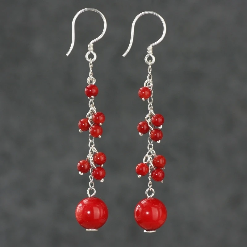 Lily Jewelry бусины Натуральный Коралл висячие серьги серебряные серьги для женщин подарок на день рождения Прямая поставка