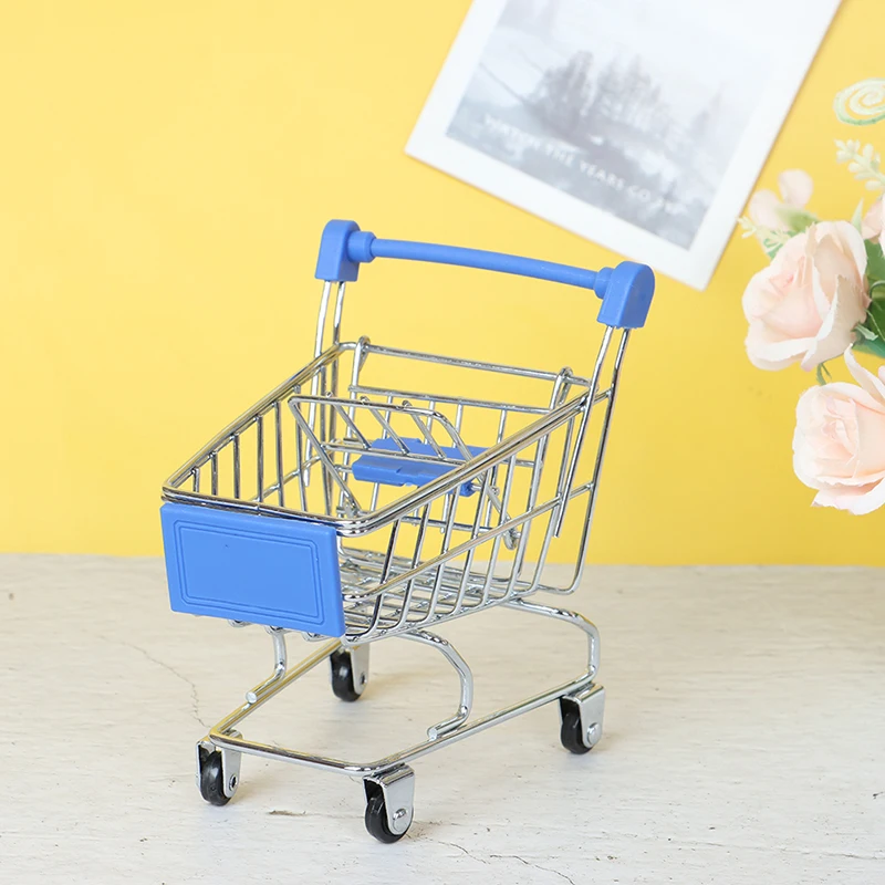 2 stuks Mini Winkelwagen Supermarkt Handkar Winkelen Utility Cart Mode Opbergspeelgoed (Blauw en Paars) | NL