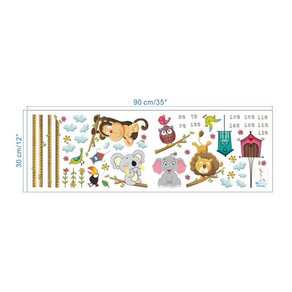 PVC Height Chart Measure Self-Sticking Baby Room Diy Children Animal Pattern Height Sticker Cartoon Nursery Decal Home Decor