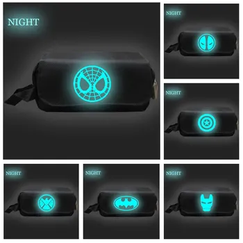

Marvel Luminous Pencil Case Spiderman Captain America Iron Man Pencils Bag Avengers Double-layer Student Stationery