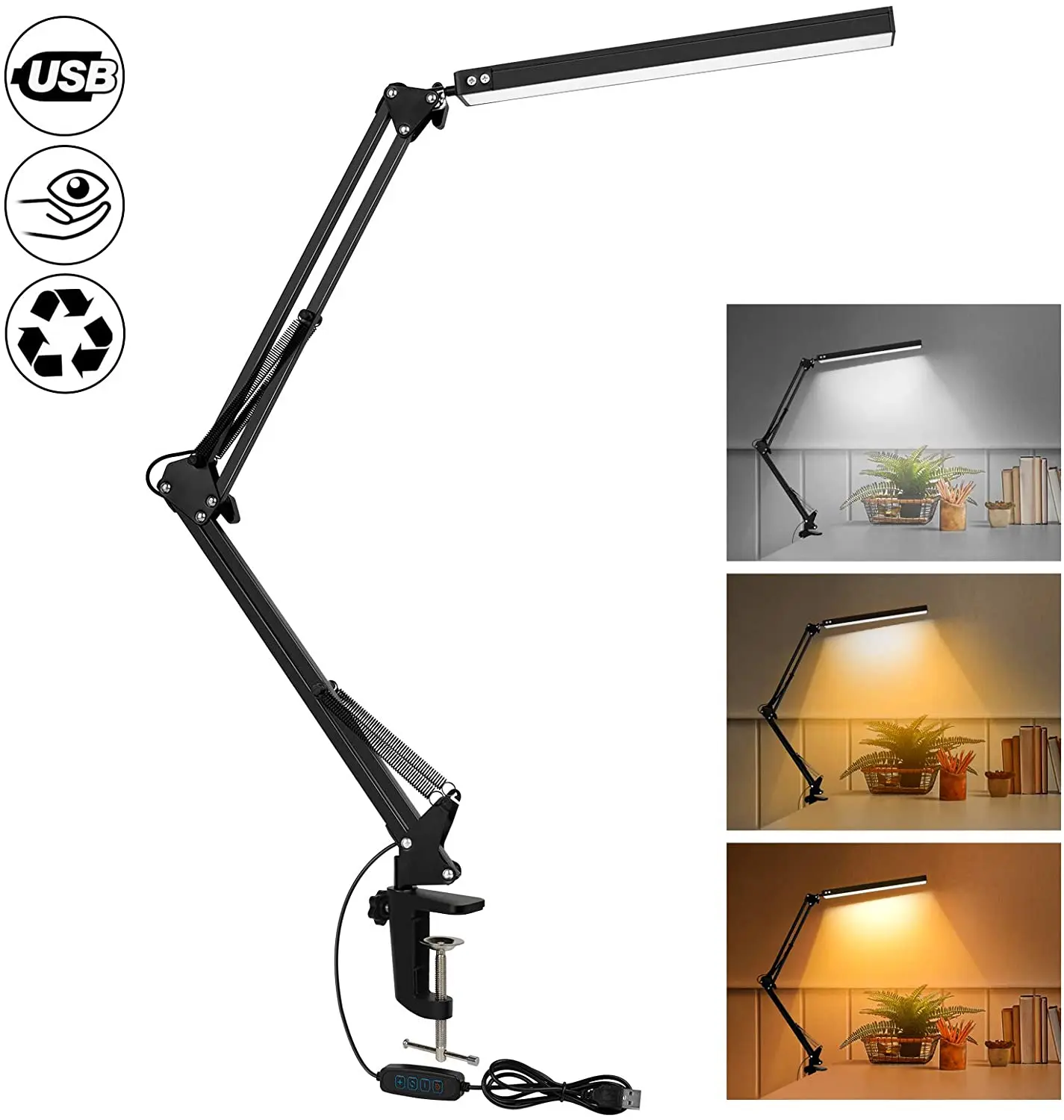 LED Desk Lamp with Clamp 10W Swing Arm Eye-Caring Dimmable Light 10 Brightness Level 3 Lighting Modes | Освещение