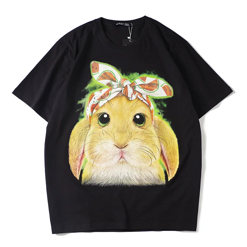 Punk 2020 New Novelty Men Fashion T Shirts 3D Bow rabbit T-Shirt Hip Hop Skateboard Street Cotton T-Shirts Tee Top K42 | Мужская одежда